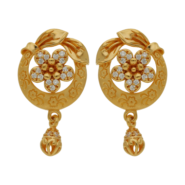 Glittering Floral Leaf Gold Earring Drops